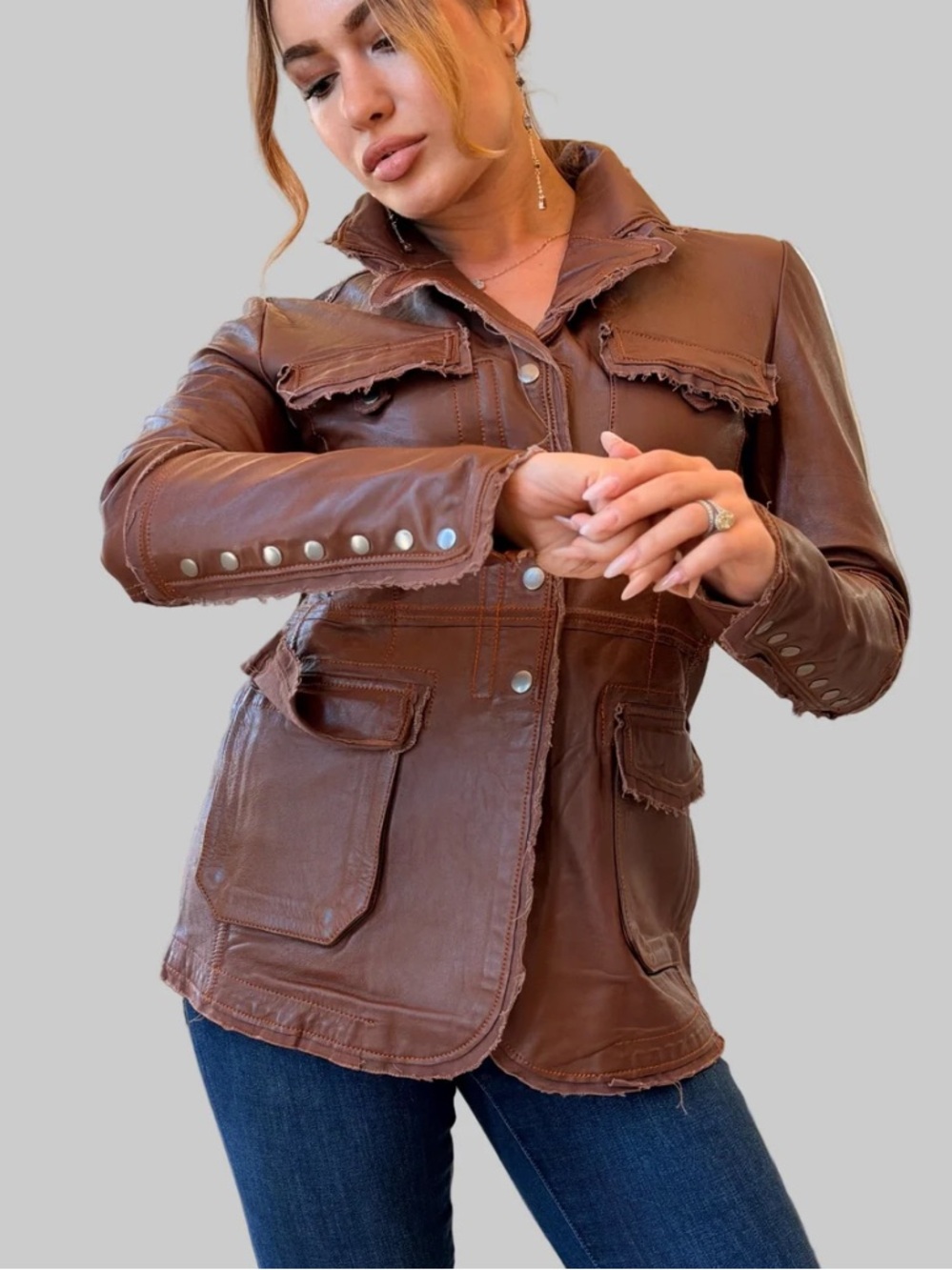 Sundance Rust Brown Distressed Leather Jacket